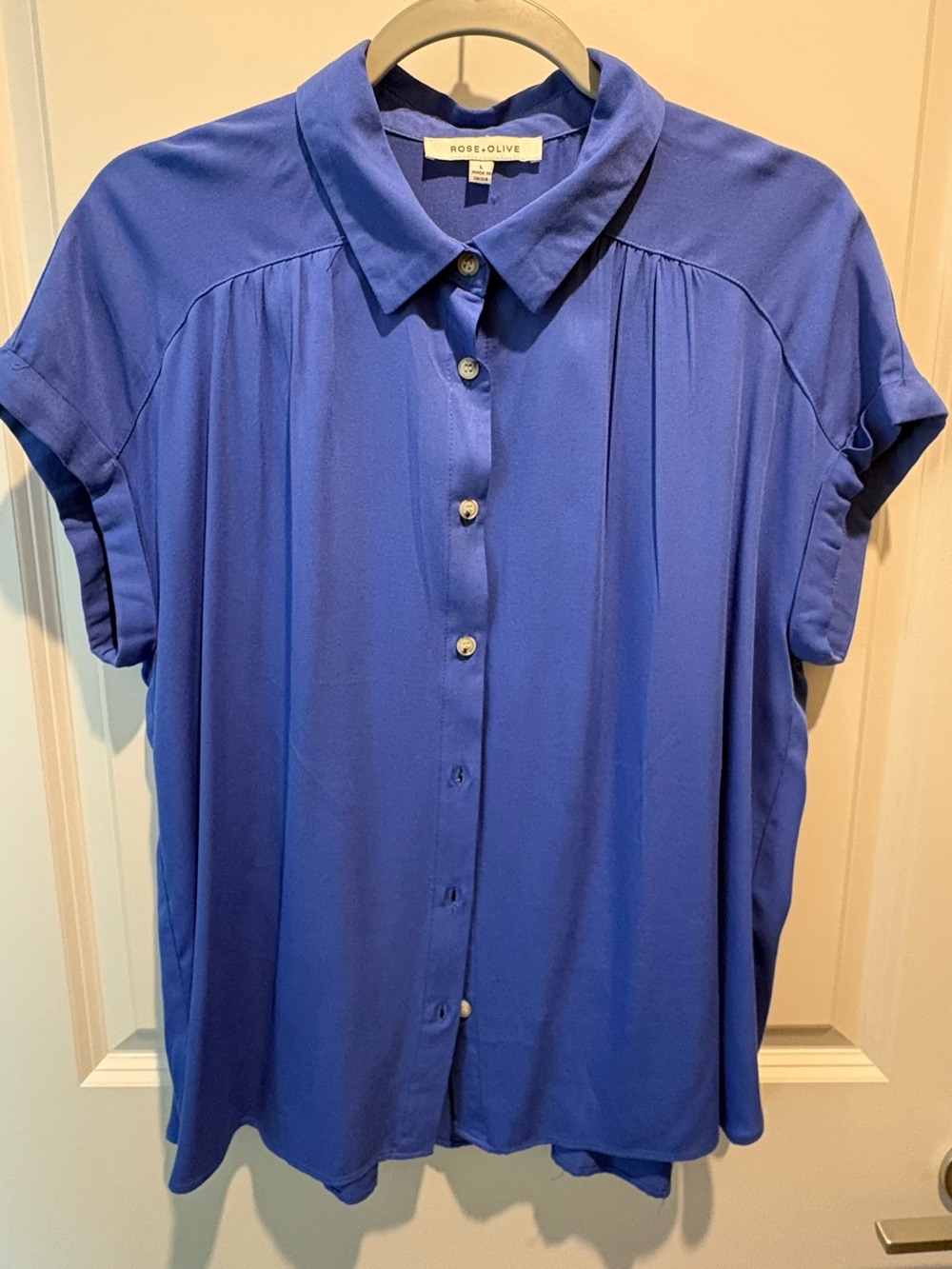 Rose & Olive Cobalt Blue Short-Sleeve Button-Down Blouse